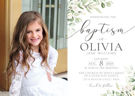 Elegant Floral LDS Baptism Invitation Girl (Photoshop Template)