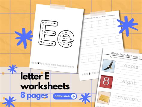 Alphabet Letter E Tracing Preschool Worksheets - Etsy