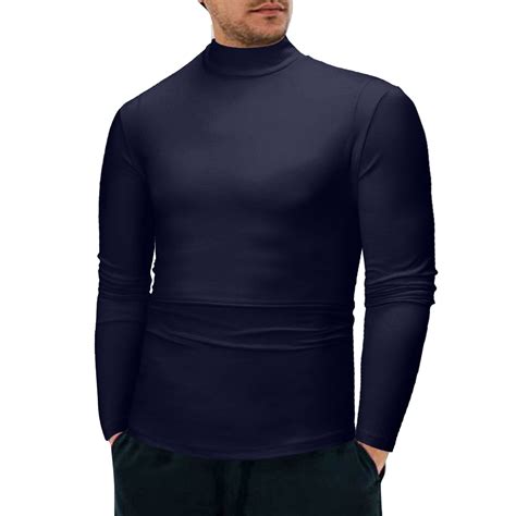 kamemir Gold Turtleneck Shirt Men Mock Neck Cotton Long Sleeve ...