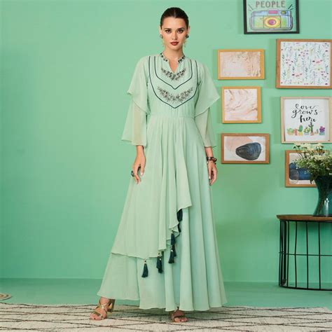 Sea Green Embroidered Georgette Gown