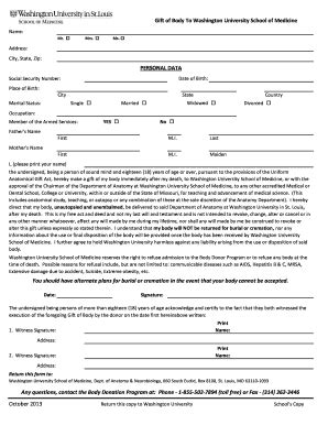 Gift Of Body Donation Form - Thalamus.wustl.edu - Thalamus Wustl - Fill ...