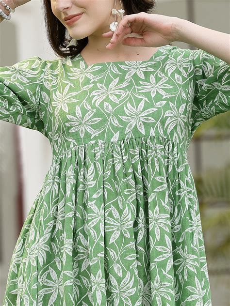 Stylum Women's Tropical Printed Cotton Pleated A-Line Dress (DRSGREENC ...