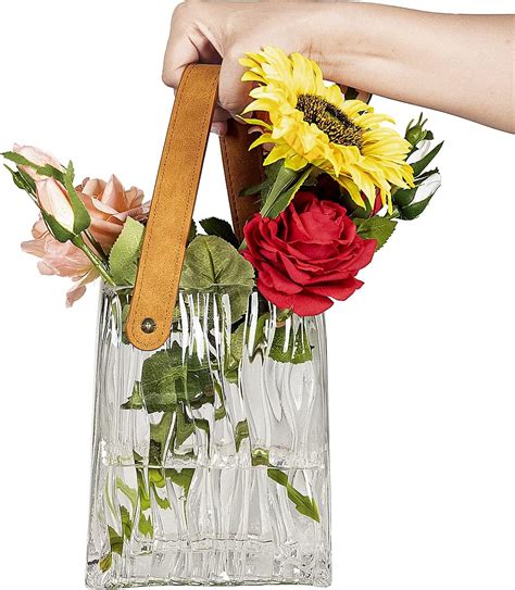 Amazon.com: Glass Purse Vase for Flowers, Handbag Vase with Leather ...