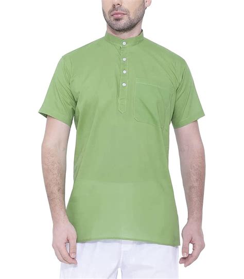 Buy FIRST LOOK Men's Green Colour Mandarin Collar Short Kurta- L at ...