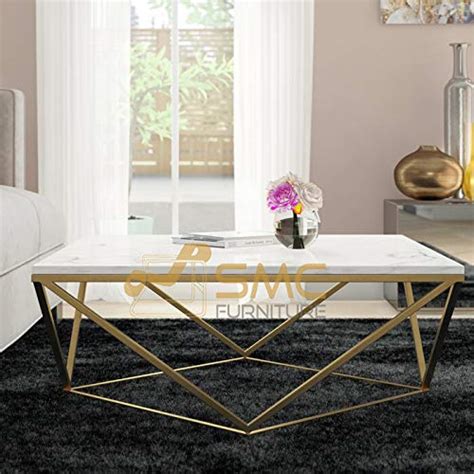 SMC FURNITURE Aura Coffee Table in Gold Finish with Marble Top : Amazon ...