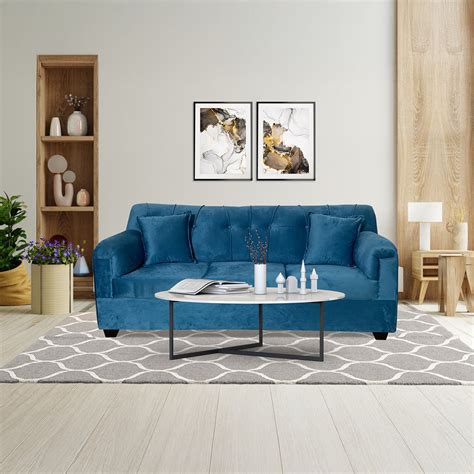 Buy Velvet 3 Seater Sofa (Aqua Blue) Online in Bangalore | Guarented ...