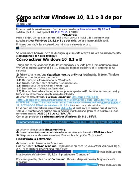 Consideraciones sobre la Activación