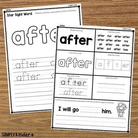 After - Sight Word Printable Activities - Simply Kinder + Printable ...