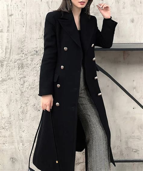 Women's Black Wool Double Breasted Coat