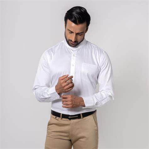 Pure White Satin Mandarin Collar Cotton Shirt – Thestiffcollar.com