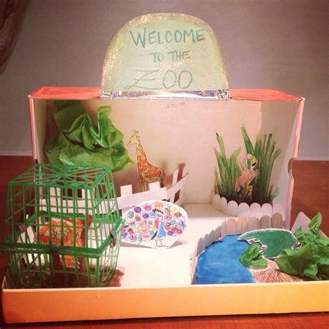 Creating a zoo diorama from a shoe box and strawberry basket. # ...