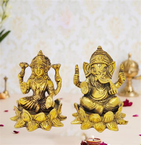 Buy AFFINITY Brass Laxmi Ganesh Statue Lotus Flower | Lakshmi Ganesha ...