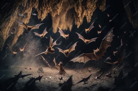 A group of bats hanging upside down in a cave | Premium AI-generated image