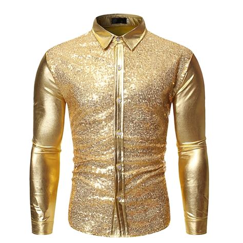 Men's Prom Shirt Disco Shirt Satin Silk Shirt Solid Color Wedding Party ...