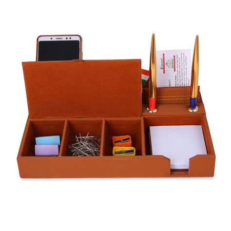 Rasper Brown Genuine Leather Multipurpose Desk Organizer Stylish Pen S ...