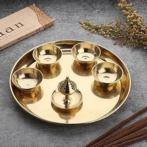 DOKCHAN Traditional Handcrafted Brass Puja Thali Aarti Bartan Plate Set ...