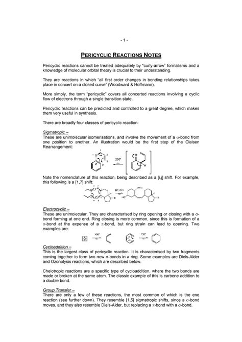 Pericyclic Reactions Overview - Key Notes and Concepts - 28p - Studocu