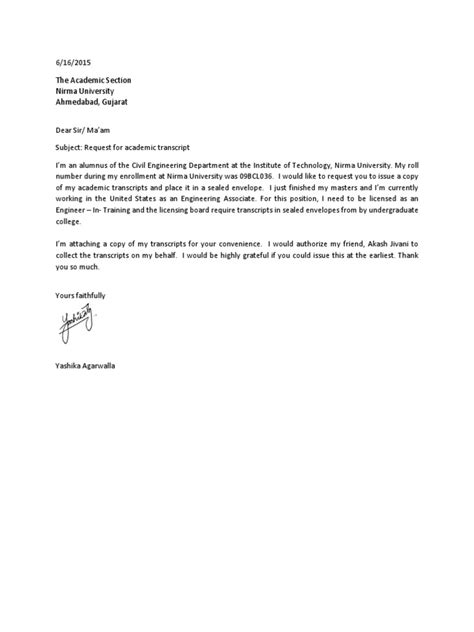 Image result for Transcript Request Letter Example