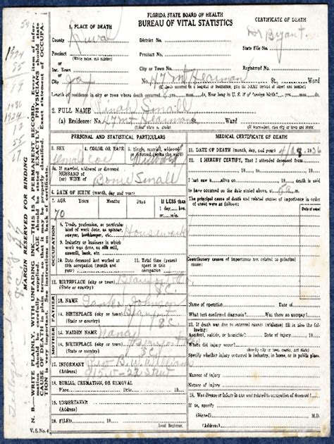 Fillable Online Certificate of Death. State of Florida death ...