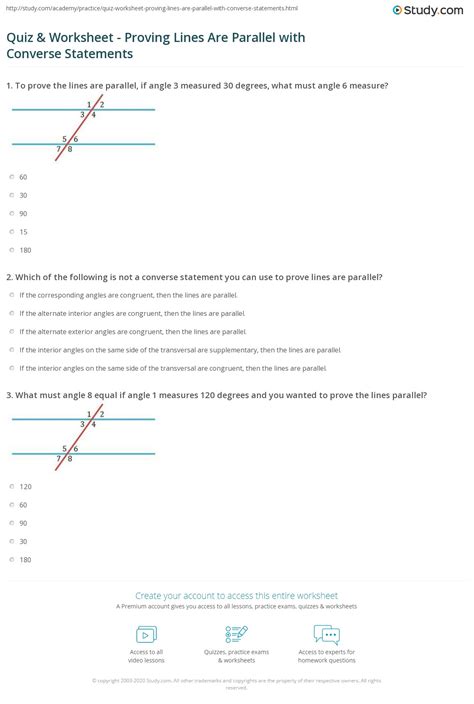 Quiz & Worksheet - Proving Lines Are Parallel with Converse Statements ...