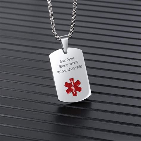 Custom Medical Alert Necklace for Men Women, Personalizded Engraved ...