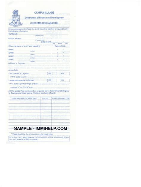 Cayman Islands Customs Declaration Form - Fill Online, Printable ...