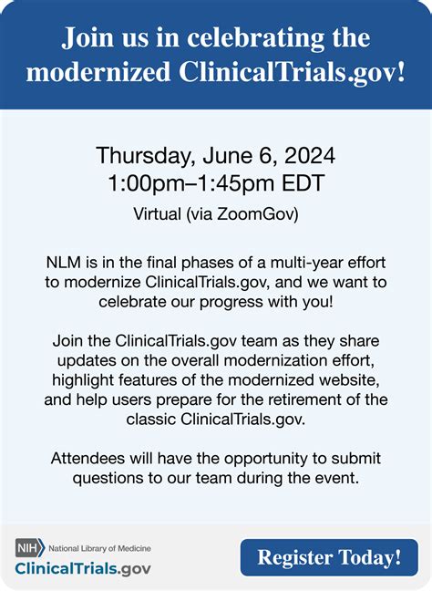 Marking a Milestone: The Modernized ClinicalTrials.gov Becomes the Singular Website Experience ...