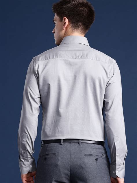 Hancock Men Grey Solid Pure Cotton Slim Fit Formal Shirt