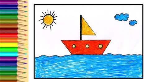 How to draw boat step by step | Easy boat drawing for kids | Boat ...