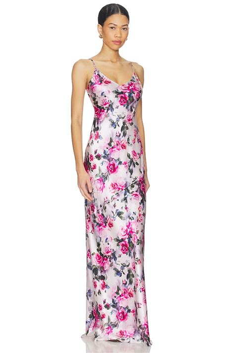 L'AGENCE Serita Maxi V Neck Bias Dress in Pink Multi Water Rose | REVOLVE