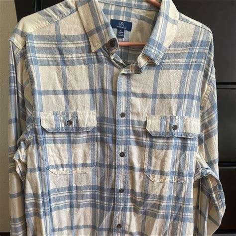 XL men’s Ivory & Light Blue flannel shirt. Great for... - Depop
