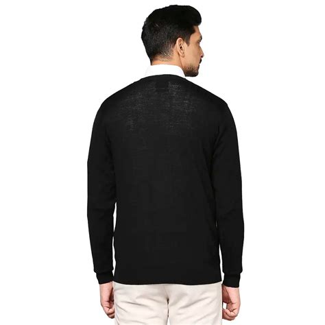 Men Black Solid Merino Wool Full Sleeve V Neck Collar Sweaters – MyRaymond