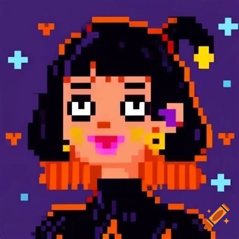 Pixel art representation of a Halloween-themed woman on Craiyon