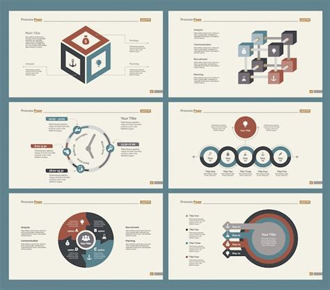 Six workflow charts slide templates set | Premium Vector