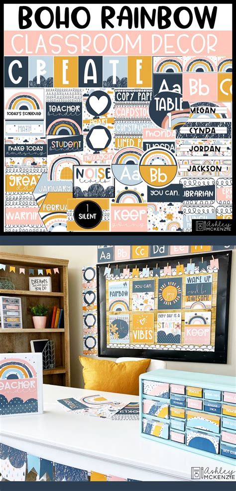 Modern BOHO RAINBOW Classroom Decor Bundle Editable Calm Colors ...