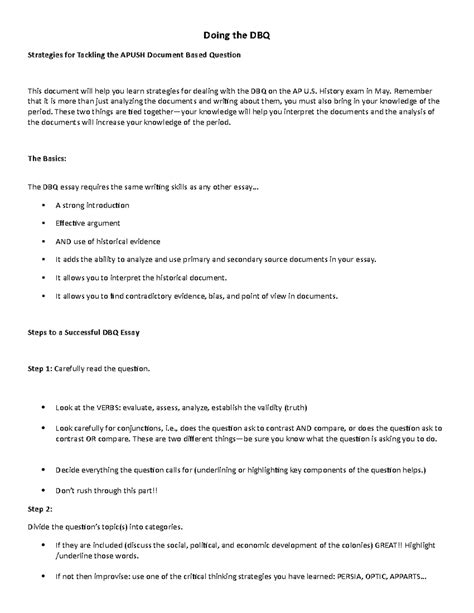Doing the DBQ - DBQ example to help - Doing the DBQ Strategies for ...