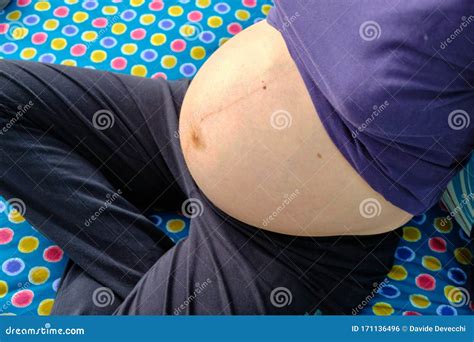 Pregnancy Line - Linea Nigra, Tummy Tuck, Overweight Female Body And Flabby Belly On Gray ...