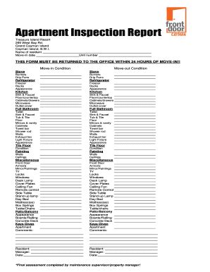 Fillable Online Apartment Inspection Report - FrontDoor Cayman Fax ...