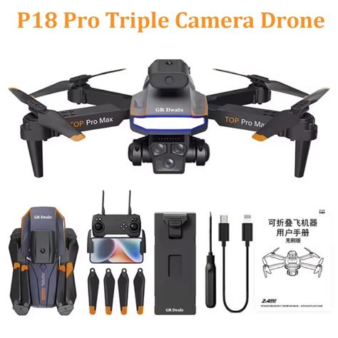P18 Pro Foldable FPV Drone with Triple HD 4K Camera and Brushless Moto ...