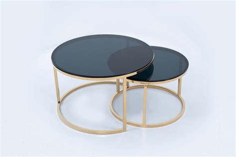 Modern Round Coffee Table Set of 2 | Black Glass Tables – AMALFI MART