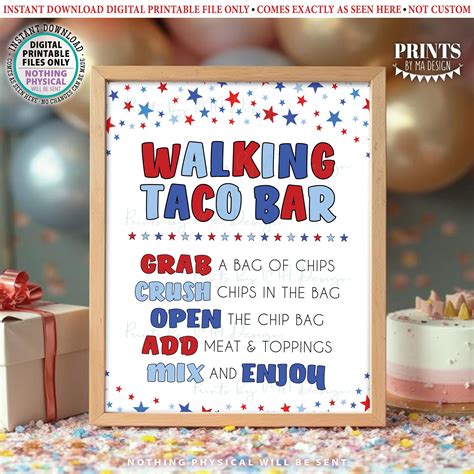 Walking Taco Bar Sign, Patriotic 4th of July Party, Star Border ...