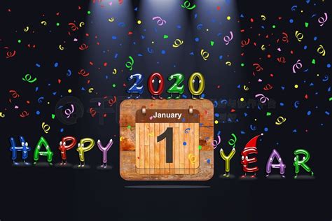 带有 2020 年 1 月 1 日的木制日历和彩色文字“新年快乐”。 3D 渲染建筑/城市免费下载_jpg格式_4500像素_编号 ...