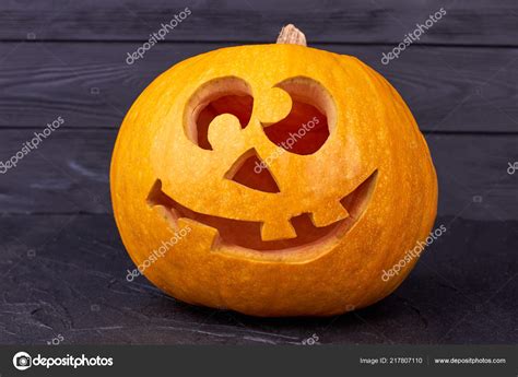 Halloween Pumpkin Funny Face Black Background Traditional Jack Lantern ...
