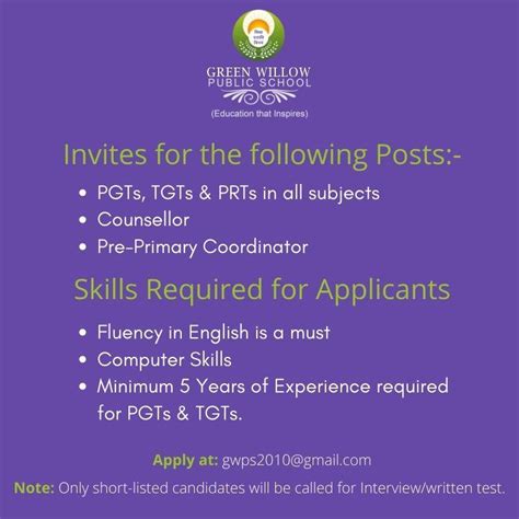 Career - GWPS - Green Willow Public School