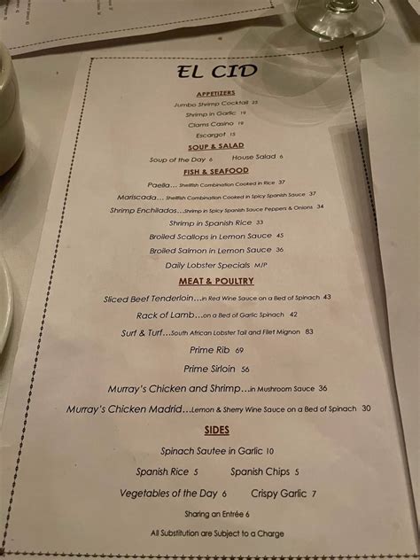 Menu at EL CID restaurant, Paramus