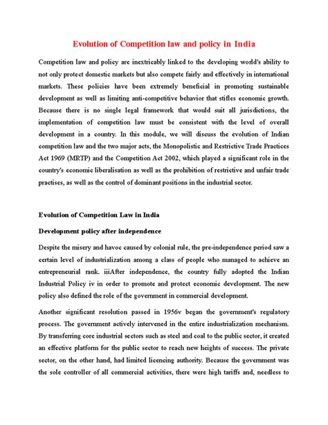 Evolution of Competition law and policy in India - Evolution of ...