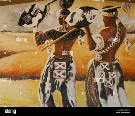 Painting Of Zulu Ceremony At Night