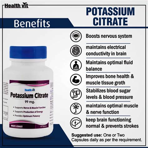 Buy HEALTHVIT POTASSIUM CITRATE 99MG - 60 CAPSULES Online & Get Upto 60 ...