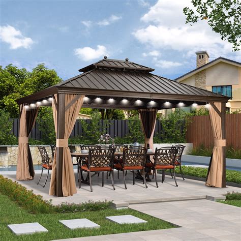 PURPLE LEAF Hardtop Gazebo 12' X 14' with Netting and Curtains Patio ...