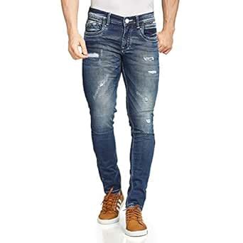Buy Mad-O-Wat Men Blue Regular Fit Mid-Rise Low Distress Denim Jeans at ...